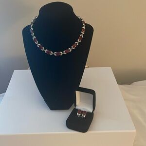 Necklace and earrings  Ruby & Zirconia set